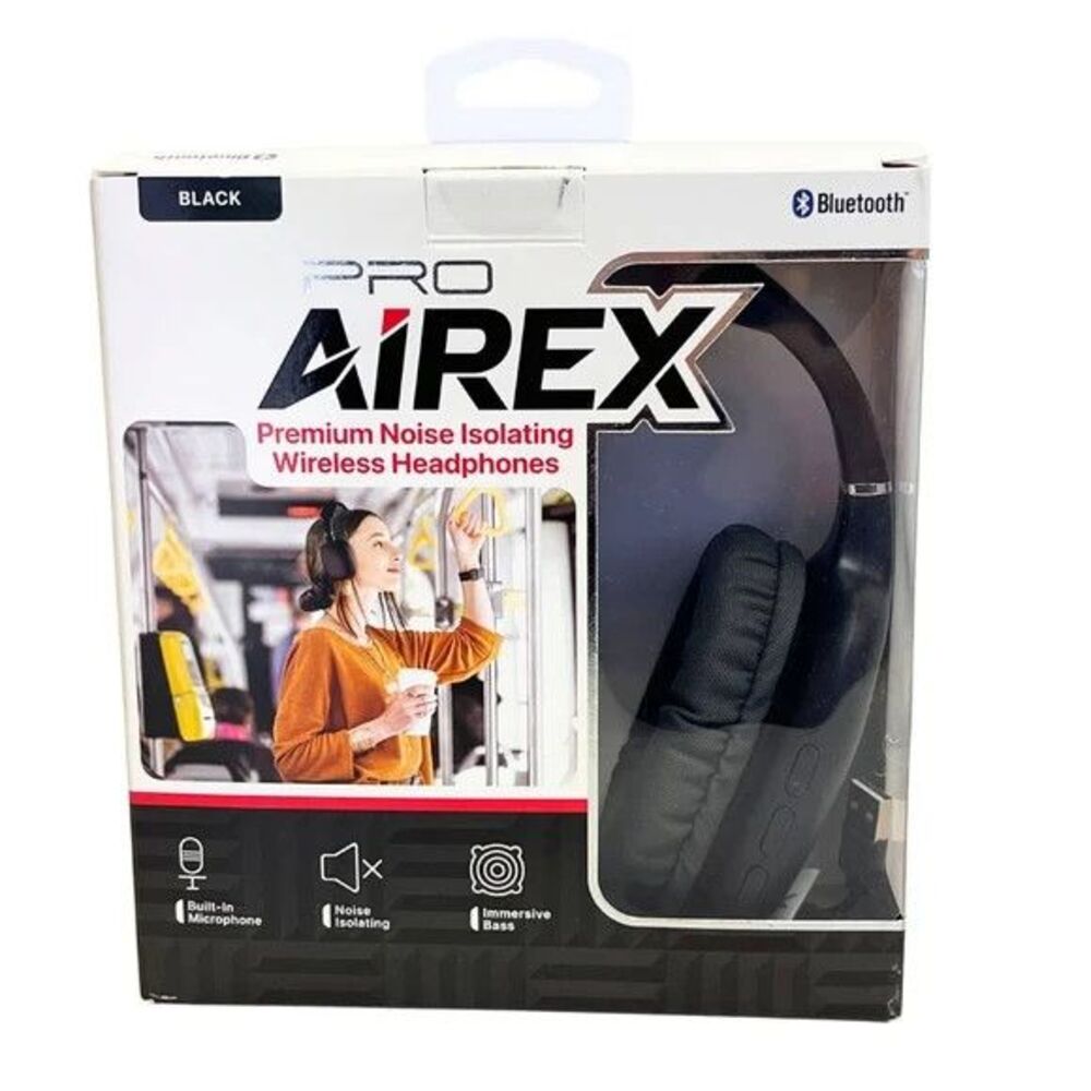 Pro Airex Wireless Bluetooth Over Ear Headphones Stereo Sound Black Rechargeable